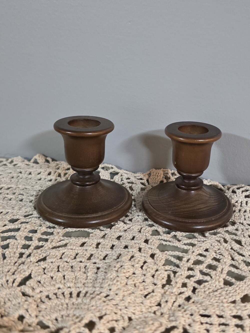 Rustic Vintage Farmhouse Brown Wood Candlestick Holders - Set of 2